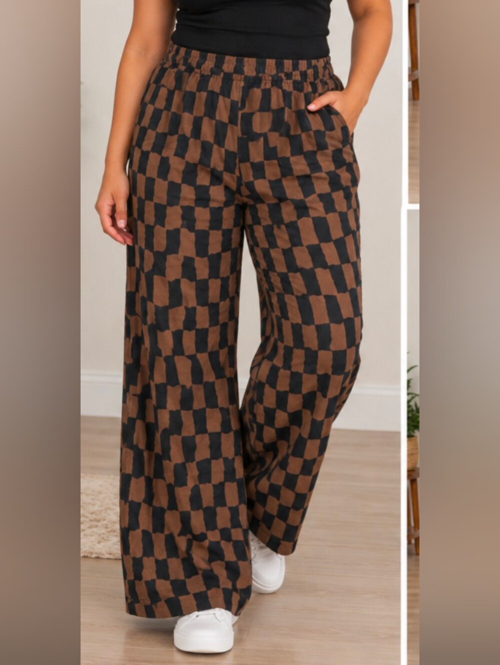 Old Navy High Rise Playa Checkerboard Wide-Leg Pants in Brown & Black Women's XL